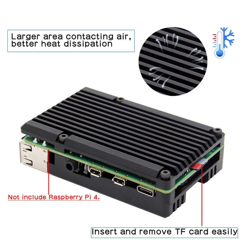Geekworm for Raspberry Pi 4 Armor Case P122, Aluminum Alloy Passive Cooling Heatsink Cooler Enclosure Compatible with Raspberry Pi 4 Model B Computer - Image 4